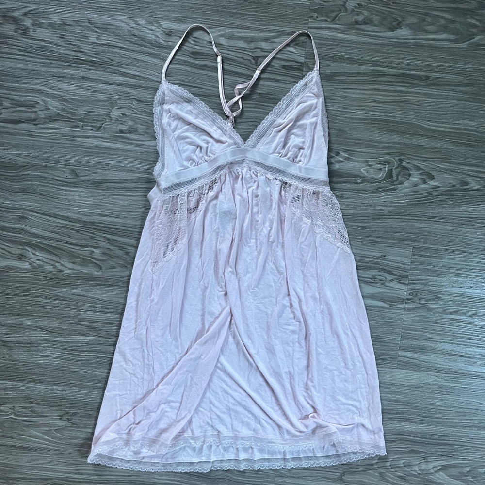Victoria's Secret Pink Lace Trim Babydoll Chemise Nightgown Large 399748-JSC